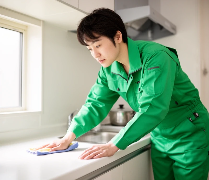 丁寧に清掃するスタッフ